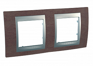Рамка 2-постовая горизонтальная (алюминий/табачное дерево) Unica Top Schneider Electric. Вид 1