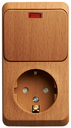 Блок О/У: розетка с заземл. со шт. + выкл. 1-кл. с подсв. (бук) Этюд Systeme Electric. Вид 1