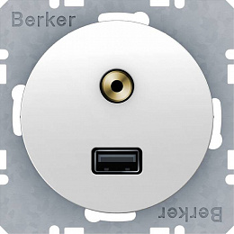 Розетка USB/3,5 мм Audio (полярная белизна) R.1/R.3 Berker. Вид 1