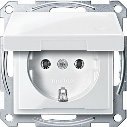 Розетка SCHUKO с крышкой (белый) Merten Schneider Electric. Вид 1