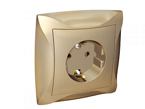 Розетка с заземлением, 16А, в сборе (шампань) Дуэт Schneider Electric. Вид 1