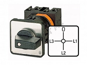 34116 T0-3-8048/E Переключатели амперметров, 0 Пол. -L3- L1-L2, 90 °, 48х48 мм, пер. креп.  Eaton. Вид 1