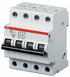 S204P C1 Автоматический выключатель 4-полюсный, 1А, 25kA (хар-ка C) ABB. Вид 1