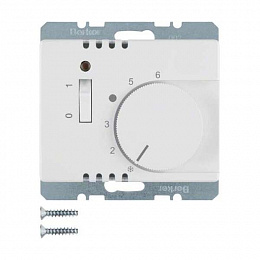 Регулятор температуры помещения 24В, с НО контактом, накладкой, 1-клавишным выключателем и светодиодом (полярная белизна, глянцевый) Arsys. Вид 1
