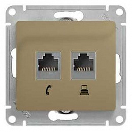 Розетка двойная RJ11+RJ45, кат.5e, механизм (титан) Glossa Systeme Electric. Вид 1