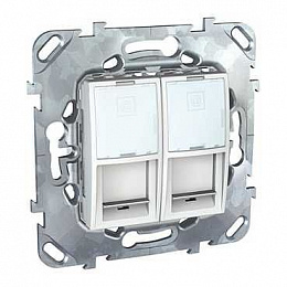 Розетка компьютерная 2хRJ45 кат.5Е с полем для надписи (белый) Unica Schneider Electric. Вид 1