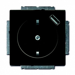 20 EUCBUSB-95-507 Розетка с заземлением с USB-зарядкой, со шторками, безвинтовой зажим, 16А/250В (шато/чёрный) Basic 55 ABB. Вид 1