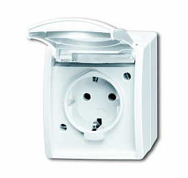 Розетка SCHUKO 16А 250В IP44 для открытого монтажа, серия ocean, цвет альпийский белый ABB. Вид 1