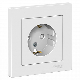 Розетка с заземлением со шторками, 16А, в сборе (белый) Atlas Design Systeme Electric. Вид 1