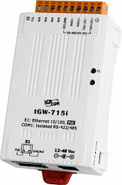 Компактный шлюз Modbus TCP в Modbus RTU/ASCII, PoE, 1xRS-422/485 с изоляцией ICP DAS. Вид 1
