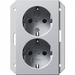 Розетка двухместная с заземлением (алюминий) System 55 Gira. Вид 1