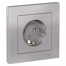 Розетка с заземлением со шторками, 16А, в сборе (алюминий) Atlas Design Systeme Electric. Вид 1