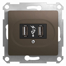 Розетка USB5в /1400 ма, 2 х 5в /700 ма, механизм (шоколад) Glossa Schneider Electric. Вид 1
