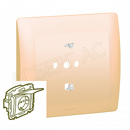 Розетка 2К+З с шторками и крышкой, с лицевой панелью (dark bronze) Galea Life Legrand. Вид 1