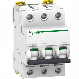 iC60N 3P 16А Автоматический выключатель 3-полюсный, 16А, 6кА (хар-ка C) Schneider Electric. Вид 1