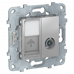 Розетка TV одиночная + комп. RJ45 кат.6 utp, 1 модуль (алюминий) Unica New Schneider Electric. Вид 1