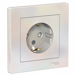 Розетка с заземлением со шторками, 16А, в сборе (жемчуг) Atlas Design Systeme Electric. Вид 1