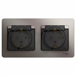 Розетка двойная с заземлением, со шторками, в сборе, IP44 (платина) Glossa Systeme Electric. Вид 1