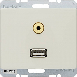 Розетка USB/3,5 мм Audio (белый, глянцевый) Arsys Berker. Вид 1
