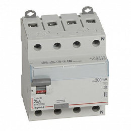 DX3 Блок утечки тока (УЗО) 4-полюсный, 25A, 300mA, тип АC Legrand. Вид 1