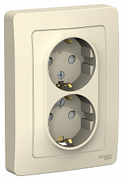 Розетка двойная с заземл. со шторк., С/У, 16А, 250В (молочный) Blanca Systeme Electric. Вид 1
