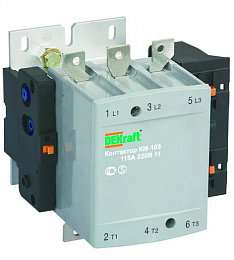 КМ103-115А-380В-00 Контактор 3-х полюсный 115А 380В АС3 1НО+1НЗ DEKraft. Вид 1