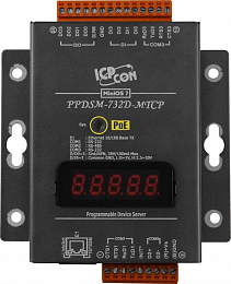 Программируемый сервер устройств, 2xRS-232, 1xRS-485, Power over Ethernet, Modbus, LED-дисплей, металлический корпус ICP DAS. Вид 1