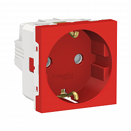 Розетка с заземл., со шторк., винт. зажим, 16а, 250в, 2 мод.(красный) Unica Modular Schneider Electric. Вид 1
