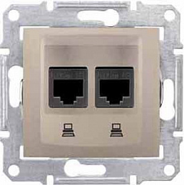 Розетка компьют., RJ45, двойн., кат. 5е, экран. stp, с пруж. заж (титан) Sedna Schneider Electric. Вид 1