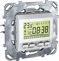 Термостат программируемый, недельный, встроенный термодатчик (белый) Unica Schneider Electric. Вид 1