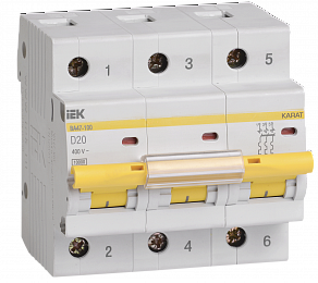 ВА47-100 Автоматический выключатель 3-полюсный, 20А, 10kA ( хар-ка D) ИЭК. Вид 1
