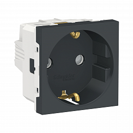 Розетка с заземл., со шторк., винт. зажим, 16а, 250в, 2 мод.(антрацит) Unica Modular Schneider Electric. Вид 1