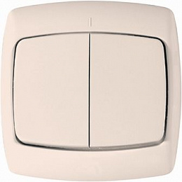Выключатель 2-клавишный, С/У 6а, 250В, (слоновая кость) Рондо Systeme Electric. Вид 1