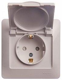 Розетка с заземлением со шторками с крышкой, 16А, в сборе (белый) Glossa Systeme Electric. Вид 1