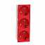 Розетка 3х(2К+З) 45гр, шторки, безвинтовые клеммы (красный) Unica Modular Schneider Electric. Вид 1.