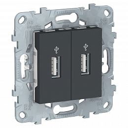 Розетка USB, 2-местный (антрацит) Unica New Schneider Electric. Вид 1