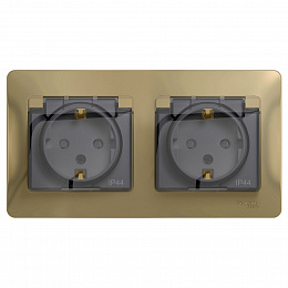 Розетка двойная с заземлением, со шторками, в сборе, IP44 (титан) Glossa Systeme Electric. Вид 1