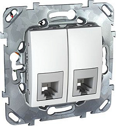 Розетка телефонная, RJ12, двойная, 6 контакта (белый) Unica Schneider Electric. Вид 1