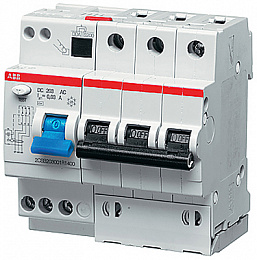 DS203 M C50 AC30 Дифф. автомат 3-полюсный, 50A, 30mA, тип АC, 10kA (хар-ка C) ABB. Вид 1