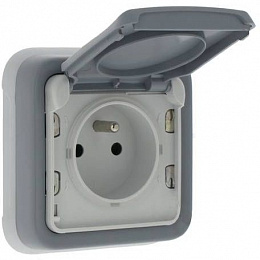 Розетка 2P+E фрнцузский стандарт с защитными шторками (серый) IP55 Plexo Legrand. Вид 1