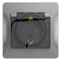 Розетка с заземлением и со шторками 16А IP44, в сборе (алюминий) Glossa Systeme Electric. Вид 1