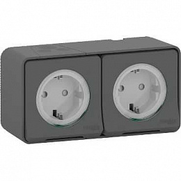 Блок из двух розеток с з/к. и шт., о/у IP55 (антрацит) Mureva Styl Schneider Electric. Вид 1
