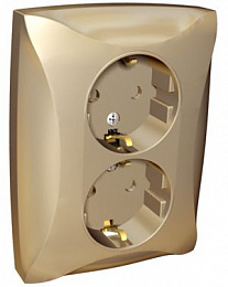 Розетка двойная с заземлением, 16А, в сборе (шампань) Дуэт Schneider Electric. Вид 1