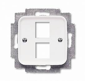 2561-02-214 Плата центральная (накладка) для 2-х разъёмов Modular Jack (артикулы 0210, 0211 и 0219), серия Reflex SI, цвет альпийский белый ABB. Вид 1