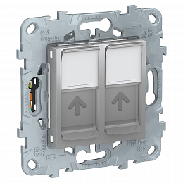 Розетка компьютерная, RJ45, двойная, кат. 5е utp (алюминий) Unica New Schneider Electric. Вид 1