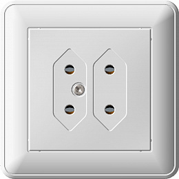 Розетка двойная под плоские вилки, 6а, в сборе (слоновая кость) Wessen 59 Schneider Electric. Вид 1