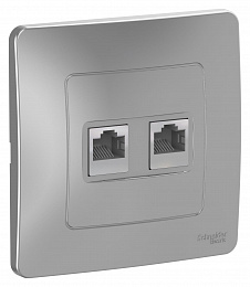 Розетка двойная, С/У: комп.RJ45, кат.5e + телефон. RJ11 (алюминий) Blanca Systeme Electric. Вид 1