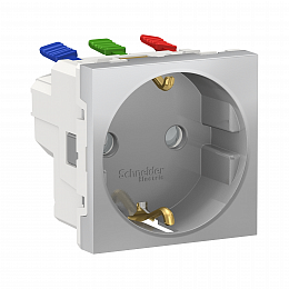 Розетка с зазем., со штор., с быстроз. клем., 16а 250в, 2 мод. (алюминий) Unica Modular Schneider Electric. Вид 1