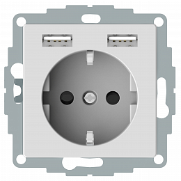 Розетка SCHUKO с 2 USB c зарядным устройством 2,4 a, sm (активный белый) Merten Schneider Electric. Вид 1