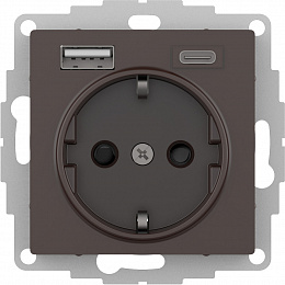 Розетка 16А c 2 USB A+C, 5В/2,4А/3,0А, 2х5В/1,5А, механизм (мокко) AtlasDesign Systeme Electric. Вид 1